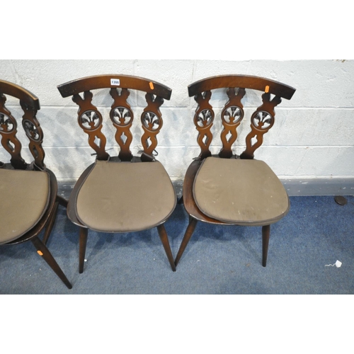 1300 - A SET OF SIX ERCOL ELM PRINCE OF WALES FEATHER BACK CHAIRS, all with separate seat pads (condition -... 