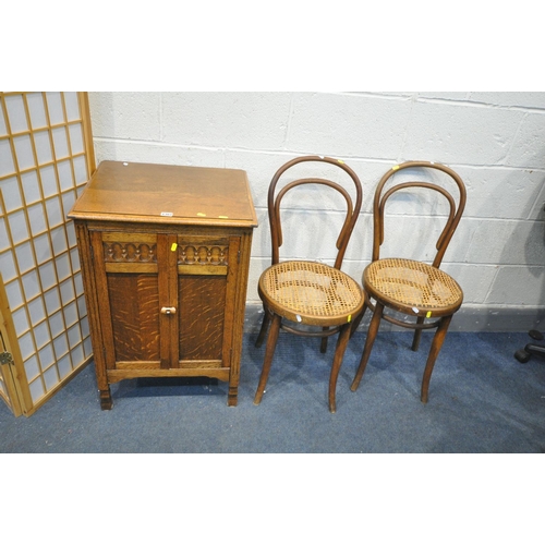 1303 - A 20TH CENTURY TWO DOOR CABINET, a pair of Thonet bentwood chairs with cane seats, and a modern six ... 