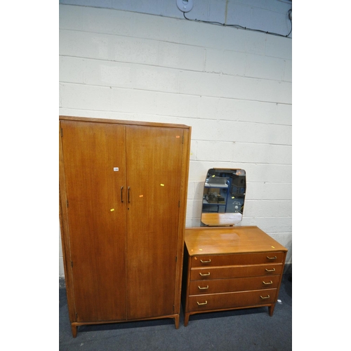 1305 - A MID CENTURY TEAK LEBUS TWO PIECE BEDROOM SUITE, comprising a two door wardrobe, width 92cm x depth... 