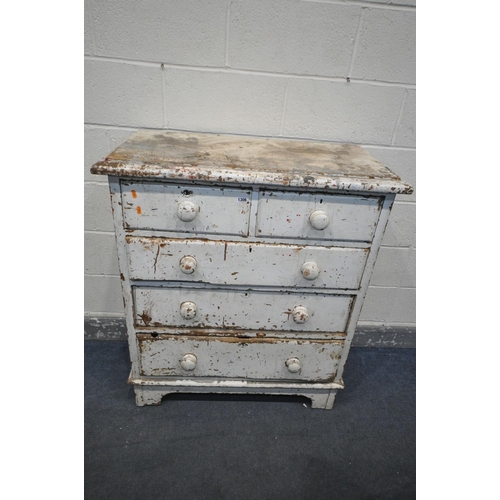 1306 - A VICTORIAN WHITE PAINTED CHEST OF TWO SHORT OVER THREE LONG DRAWERS, on bracket feet, width 92cm x ... 