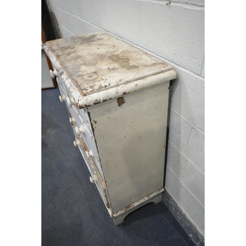 1306 - A VICTORIAN WHITE PAINTED CHEST OF TWO SHORT OVER THREE LONG DRAWERS, on bracket feet, width 92cm x ... 