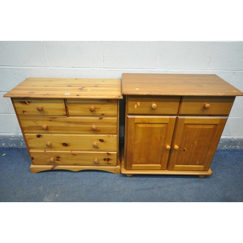 1309 - A PINE CHEST OF TWO SHORT OVER THREE LONG DRAWERS, width 81cm x depth 39cm x height 77cm, along with... 