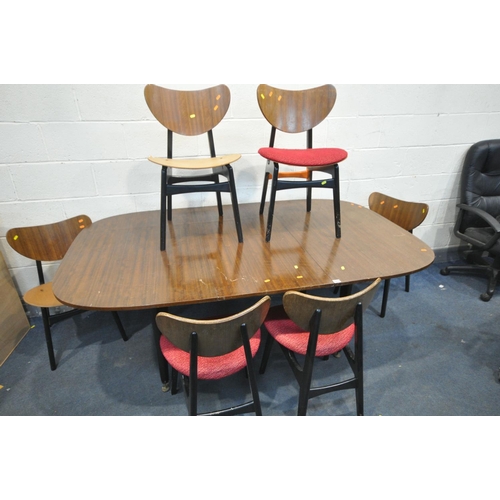 1312 - A MID CENTURY G PLAN E.GOMME TOLA AND BLACK EXTENDING DINING TABLE, with one additional leaf, extend... 