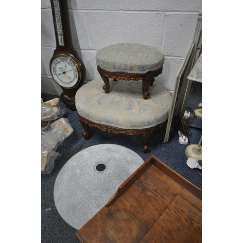 1330 - A SELECTION OF OCCASIONAL FURNITURE, to include two graduated footstools, an oak aneroid barometer, ... 