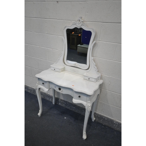 1333 - A WHITE FRENCH DRESSING TABLE, with a single mirror, width 91cm x depth 47cm x height 157cm (conditi... 