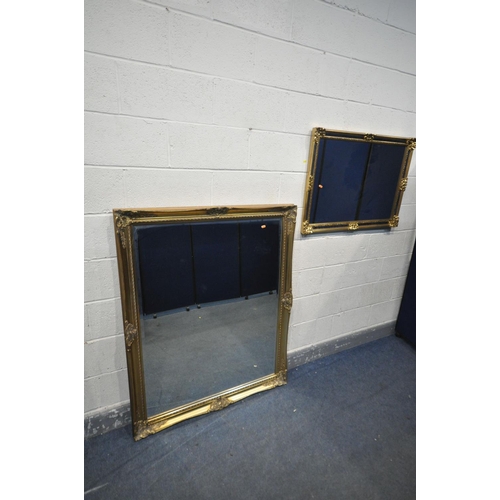 1335 - A LARGE GILT FRAMED BEVELLED EDGE MIRROR, 133cm x 107cm, along with another gilt framed mirror with ... 