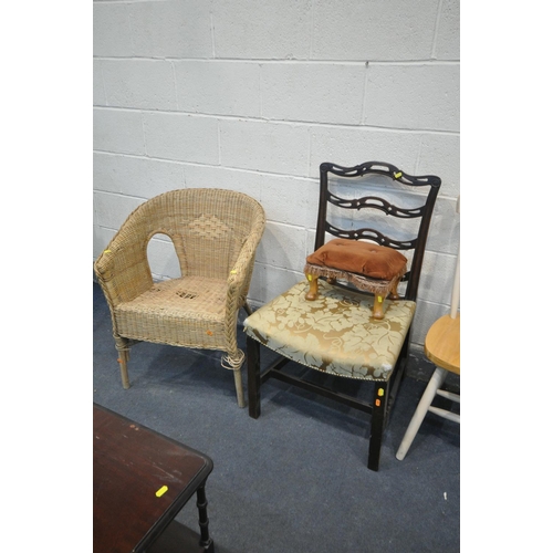 1346 - THREE PARTIALLY PAINTED AND BEECH SPINDLE BACK CHAIRS, a Georgian mahogany Chippendale style chair, ... 