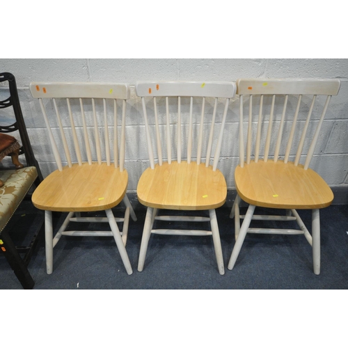 1346 - THREE PARTIALLY PAINTED AND BEECH SPINDLE BACK CHAIRS, a Georgian mahogany Chippendale style chair, ... 