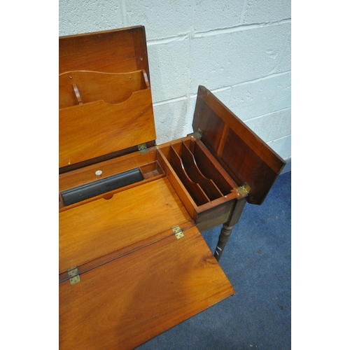 1347 - AN EDWARDIAN MAHOGANY METAMORPHIC WRITING TABLE/DESK, with a label reading 'Britisher writing table'... 