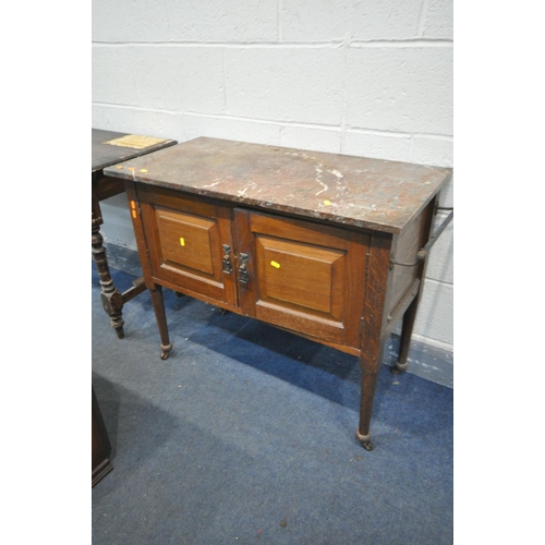 1356 - AN EDWARDIAN WALNUT MARBLE TOP WASHSTAND, width 92cm x depth 47cm x height 76cm, an Edwardian side t... 