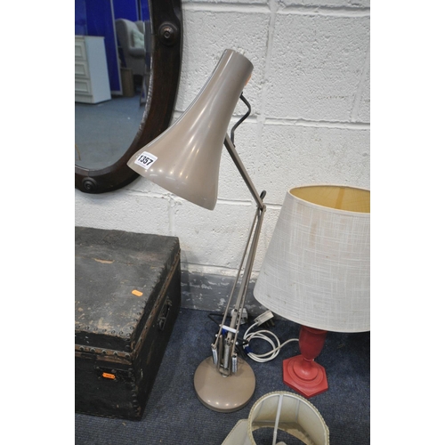 1357 - A HERBERT TERRY AND SONS BROWN FINISH ANGLE POISE DESK LAMP, along with four other table lamps, a vi... 