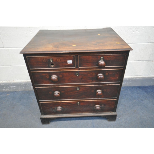 1360 - A GEORGIAN MAHOGANY CHEST OF FOUR LONG GRADUATED DRAWERS, with turned handles, on bracket feet, widt... 