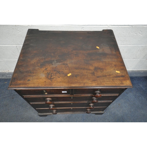 1360 - A GEORGIAN MAHOGANY CHEST OF FOUR LONG GRADUATED DRAWERS, with turned handles, on bracket feet, widt... 