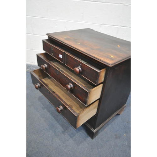 1360 - A GEORGIAN MAHOGANY CHEST OF FOUR LONG GRADUATED DRAWERS, with turned handles, on bracket feet, widt... 