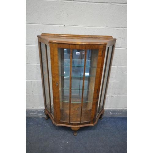 1366 - AN ART DECO WALNUT CHINA CABINET, with two glass shelves, and a mirror back, width 88cm x depth 33cm... 