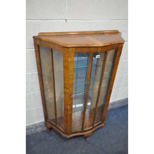 1366 - AN ART DECO WALNUT CHINA CABINET, with two glass shelves, and a mirror back, width 88cm x depth 33cm... 