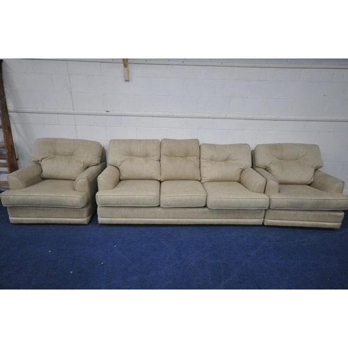 1369 - A MODERN ETHOS FOR G PLAN OATMEAL UPHOLSTERED THREE PIECE LOUNGE SUITE, comprising a three seater so... 