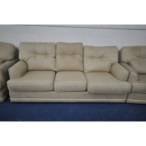 1369 - A MODERN ETHOS FOR G PLAN OATMEAL UPHOLSTERED THREE PIECE LOUNGE SUITE, comprising a three seater so... 