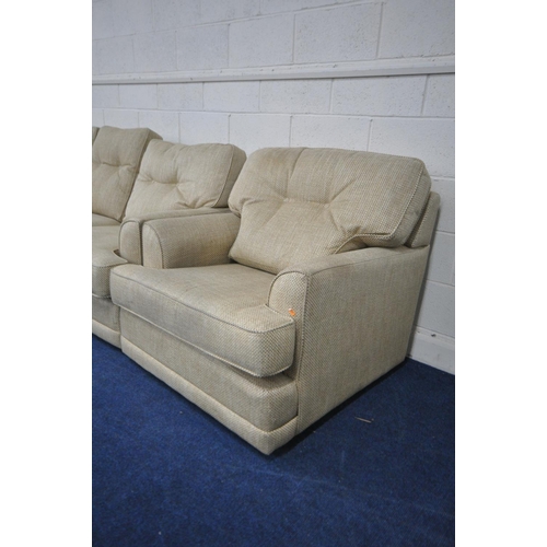 1369 - A MODERN ETHOS FOR G PLAN OATMEAL UPHOLSTERED THREE PIECE LOUNGE SUITE, comprising a three seater so... 