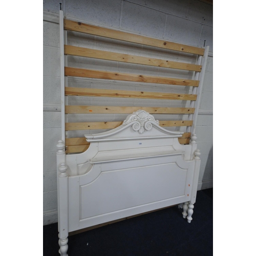 1376 - A CREAM FRENCH 4FT6 BEDSTEAD, with side rails and pine slats, and all bolts (good condition)