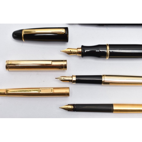 100 - A SELECTION OF PENS, to include a 'Sheaffer' gold plated fountain pen, a gold tone 'Papermate' ball ... 