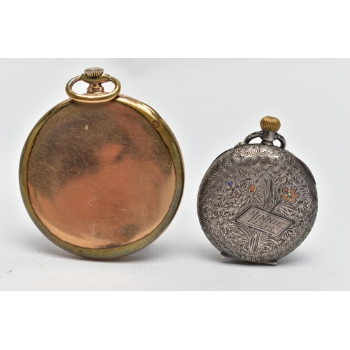 101 - AN 'ELKINGTON' GOLD PLATED POCKET WATCH AND A SILVER POCKET WATCH, the 'Elkington' keyless wind watc... 