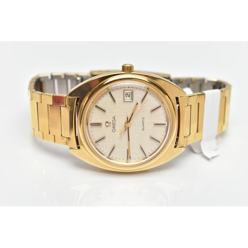 106 - A GENTLEMANS GOLD PLATED OMEGA WRISTWATCH, the circular champagne dial, with baton hourly markers, d... 