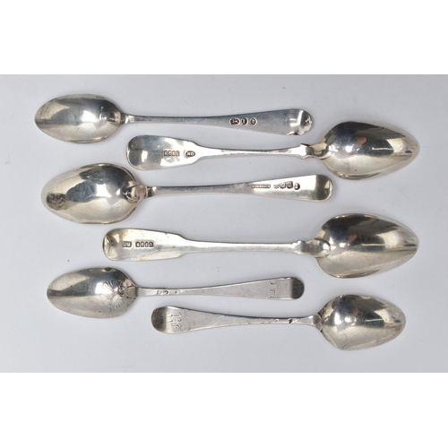 111 - A SELECTION OF SILVER TEASPOONS, to include two George III fiddle pattern 'Irish Provincial' teaspoo... 