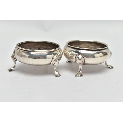 113 - TWO SILVER SALT CELLARS, both of circular outline, with personalised monogram to side, each with thr... 