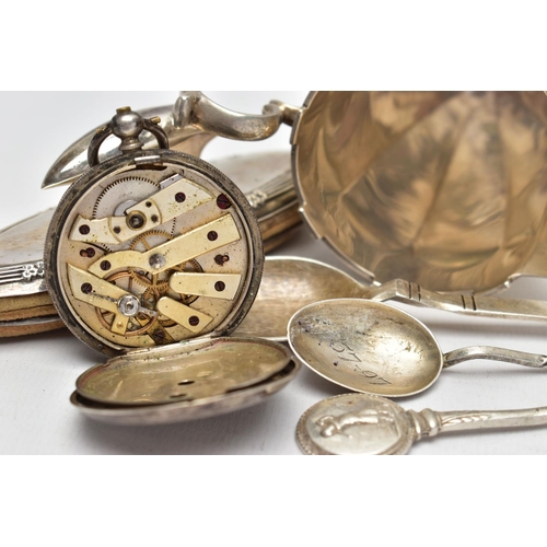 114 - AN ASSORTMENT OF SILVER ITEMS, to include a 'Georg Jensen' teaspoon with maker's mark and date for 1... 