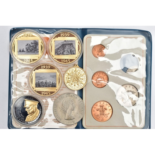 116 - A SELECTION OF COINS, to include a 'Britains first decimal coin set' including 1/2 penny to ten penc... 