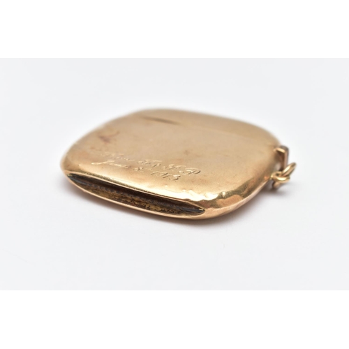 130 - AN EARLY 20TH CENTURY 9CT GOLD VESTA, of a polished rounded square form, engraved monogram to the fr... 