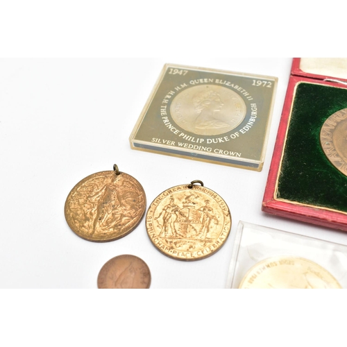 142 - A COLLECTION OF MEDALS AND COINS, to include a cased medal in commemoration of King Edward VII and Q... 