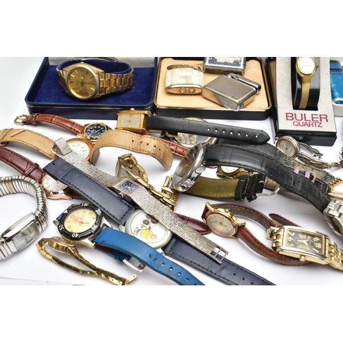 A Box Of Assorted Wristwatches And Lighters Mostly Quartz Movements