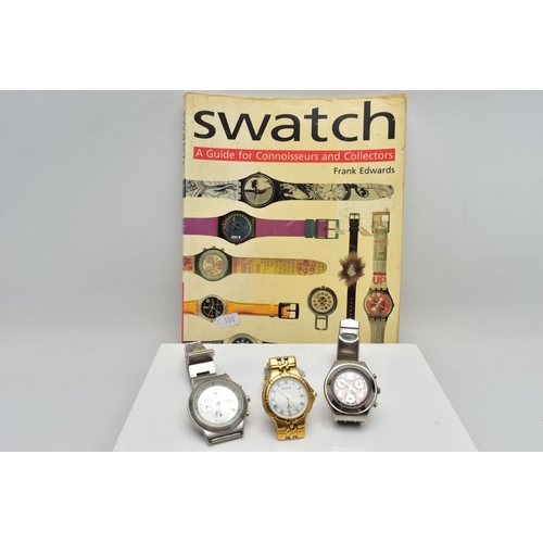 163 - THREE WRISTWATCHES AND A BOOK, a yellow metal 'Accurist' wristwatch, a stainless steel 'Swatch' chro... 