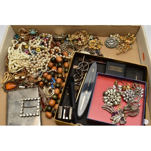 177 - A LARGE SELECTION OF PREDOMINANTLY COSTUME JEWELLERY AND METAL CUTLERY, to include a cased incomplet... 