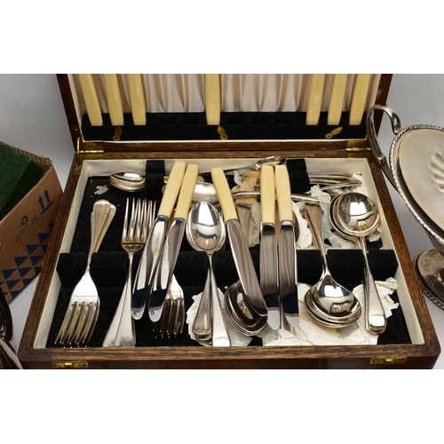 178 - A CANTEEN, WHITE METAL WARE AND COSTUME JEWELLERY, wooden canteen complete with cutlery, a white met... 