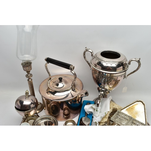 188 - A BOX OF ASSORTED SILVER PLATE AND WHITE METAL WARE, to include an EPNS egg boiler, a 'Viners of She... 