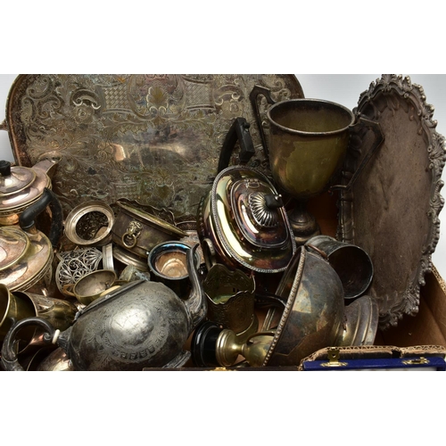 192 - A LARGE QUANTITY OF PLATED AND WHITE METAL WARE, to include a 'Viners' EPNS teapot and coffee pot ea... 