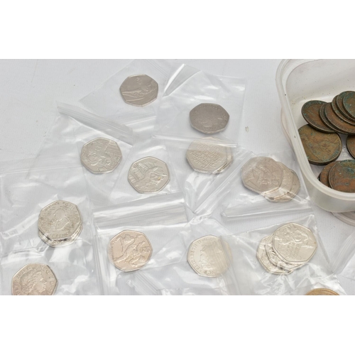 197 - A SMALL CARDBOARD BOX OF MAINLY MODERN UK COINAGE, to include 25 X two-pound coins with Features e.g... 