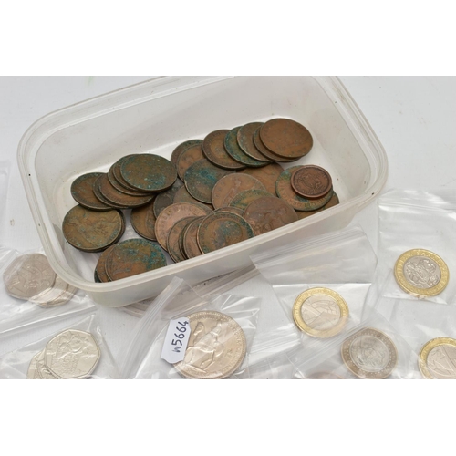 197 - A SMALL CARDBOARD BOX OF MAINLY MODERN UK COINAGE, to include 25 X two-pound coins with Features e.g... 