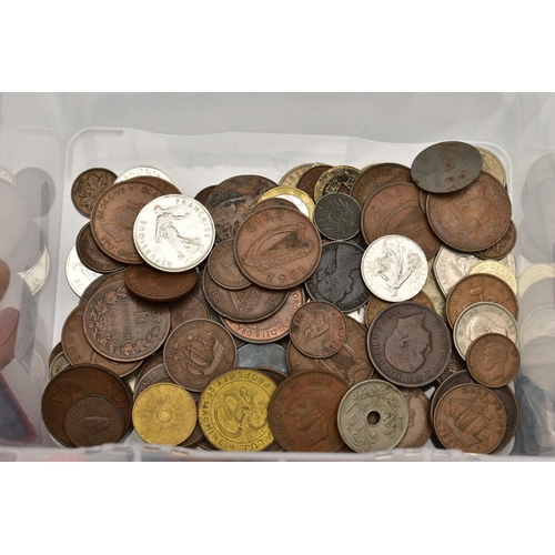 198 - A PLASTIC TUB CONTAINING MIXED WORLD COINS TO INCLUDE, a sealed sterling silver uncirculated specime... 