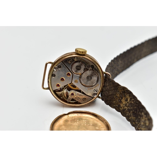 208 - A 9CT GOLD 'J W BENSON' WRISTWATCH, working condition, hand wound movement, round discoloured dial s... 