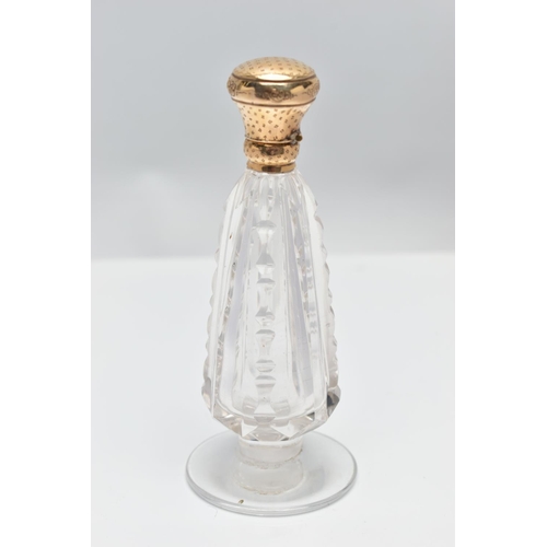 23 - AN AF GLASS SCENT BOTTLE, tapered cut glass bottle, separated from a round glass base, fitted with a... 