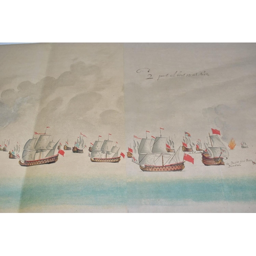 277 - A FOLDER OF TEN EARLY 20TH CENTURY FOLDING CHROMOLITHOGRAPHIC PRINTS OF THE BATTLE OF SOLE BAY, MAY ... 