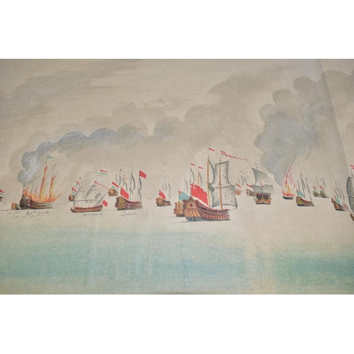 277 - A FOLDER OF TEN EARLY 20TH CENTURY FOLDING CHROMOLITHOGRAPHIC PRINTS OF THE BATTLE OF SOLE BAY, MAY ... 