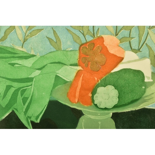 291 - VALERIE DANIEL (20TH CENTURY) 'PEPPERS AND LEEKS', a limited edition etching with colours, signed, t... 