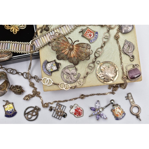 37 - A SELECTION OF SILVER AND WHITE METAL JEWELLERY, to include a ladies silver 'Accurist' wristwatch cr... 