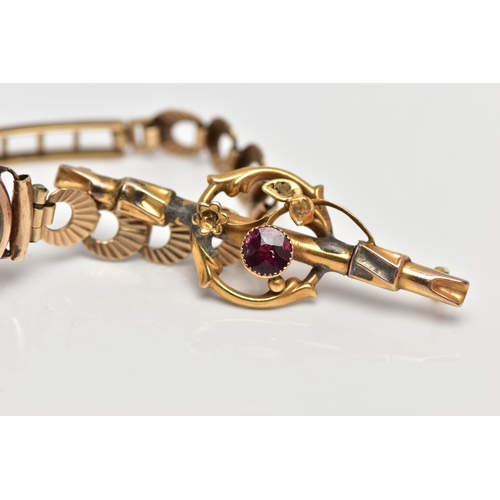 40 - A LADIES MID 20TH CENTURY 9CT GOLD WRISTWATCH AND 9CT GOLD TOURMALINE BROOCH AF, the first a ladies ... 