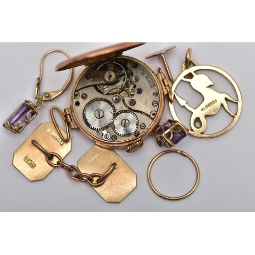 5 - A SELECTION OF JEWELLERY, to include a ladies 9ct rose gold watch head, hand wound movement (working... 